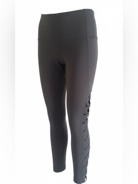 Lululemon High Rise Black Side Mesh Panels Lattice Criss Cross Details